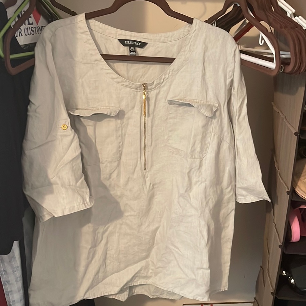 Ellen Tracy Zip front linen top